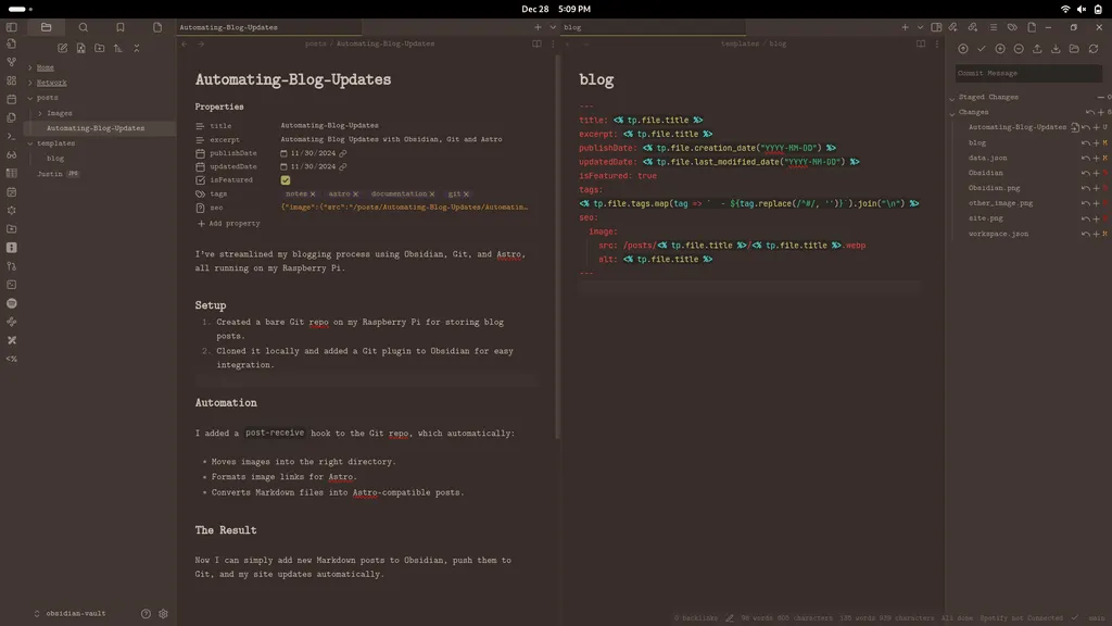 Automating blog posts using Obsidian