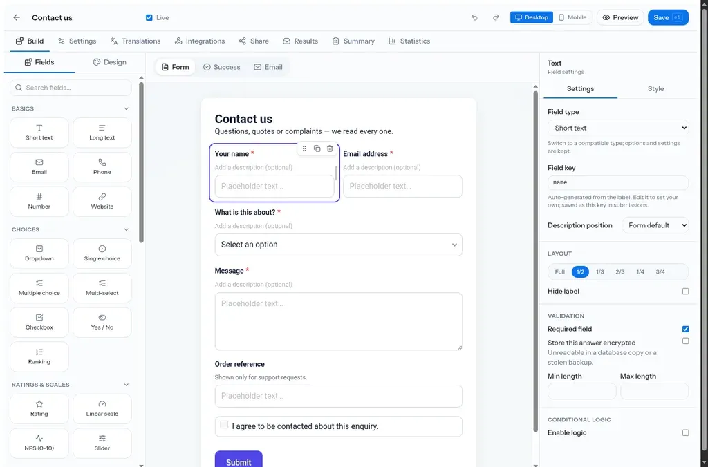 The FormBuilder editor